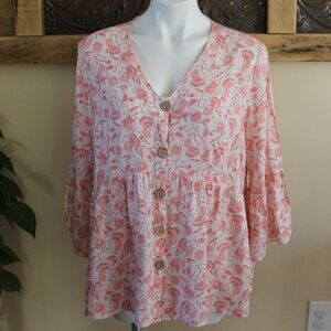 Unique Spectrum Plus Pink Floral Blouse 1X